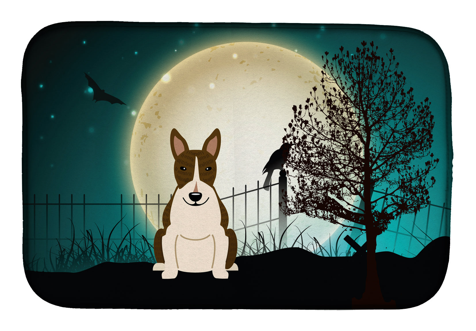 Halloween Scary Bull Terrier Dark Brindle Dish Drying Mat Absorbent Dish Drying Mat Pad for Kitchen Counter Dish Drainer Mat for Countertop, 14 x 21", Multicolor