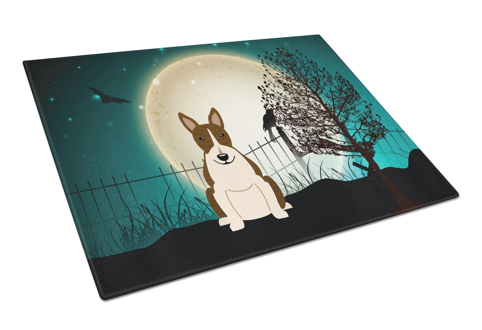 Halloween Scary Bull Terrier Dark Brindle Cutting Board Tempered Glass Kitchen Cutting Surface, Heat Resistant Chopping, Non-Slip Feet, Food Prep & Serving