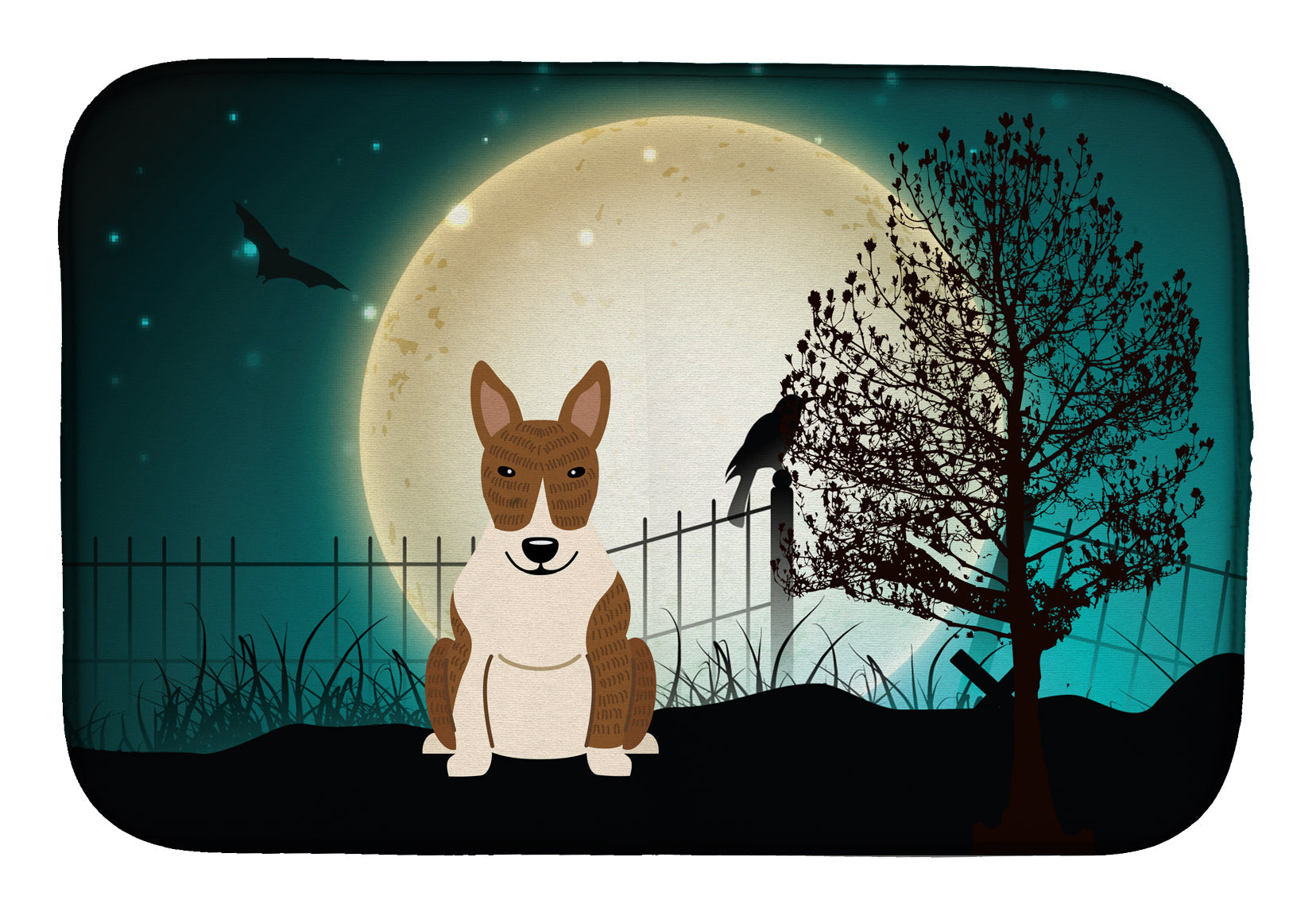 Halloween Scary Bull Terrier Brindle Dish Drying Mat Absorbent Dish Drying Mat Pad for Kitchen Counter Dish Drainer Mat for Countertop, 14 x 21", Multicolor