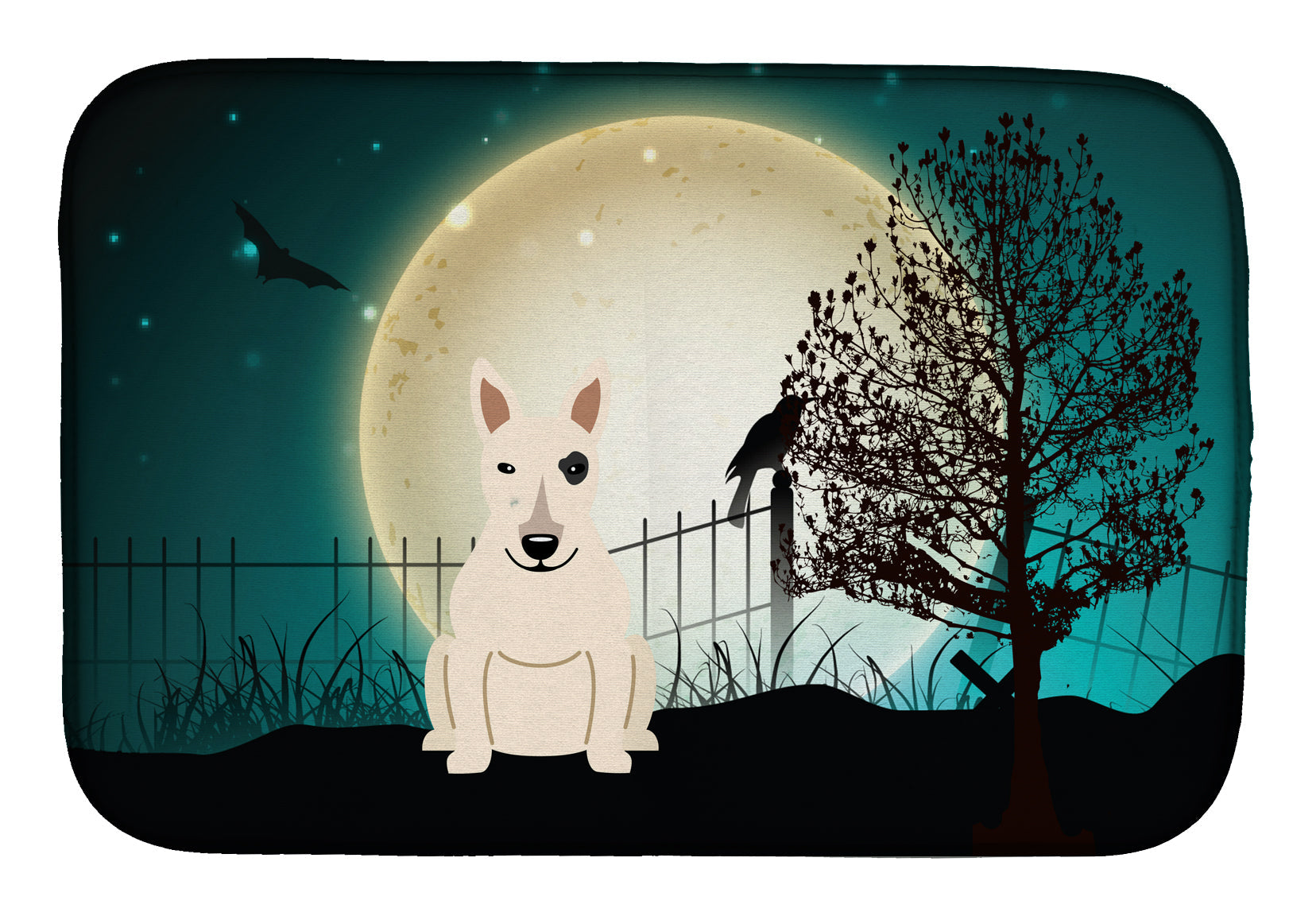 Halloween Scary Bull Terrier White Dish Drying Mat Absorbent Dish Drying Mat Pad for Kitchen Counter Dish Drainer Mat for Countertop, 14 x 21", Multicolor