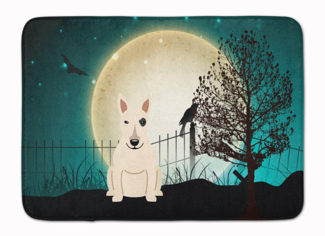 Halloween Scary Bull Terrier White Memory Foam Kitchen Mat Machine Washable Anti-Fatigue Cushion Comfort Bath or Kitchen Rug