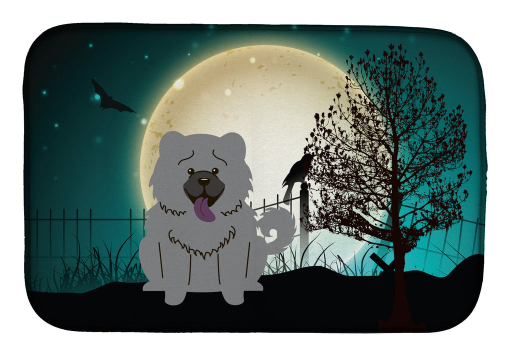 Halloween Scary Chow Chow Blue Dish Drying Mat Absorbent Dish Drying Mat Pad for Kitchen Counter Dish Drainer Mat for Countertop, 14 x 21", Multicolor