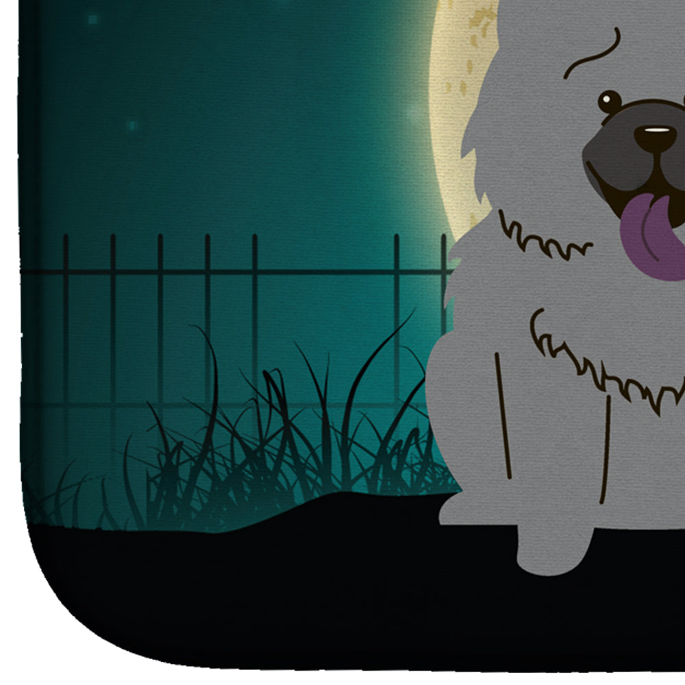 Halloween Scary Chow Chow Blue Dish Drying Mat Absorbent Dish Drying Mat Pad for Kitchen Counter Dish Drainer Mat for Countertop, 14 x 21", Multicolor
