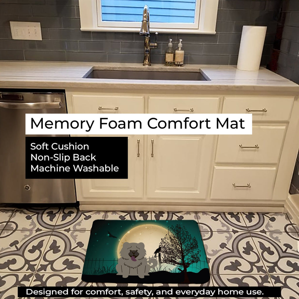 Halloween Scary Chow Chow Blue Memory Foam Kitchen Mat Machine Washable Anti-Fatigue Cushion Comfort Bath or Kitchen Rug