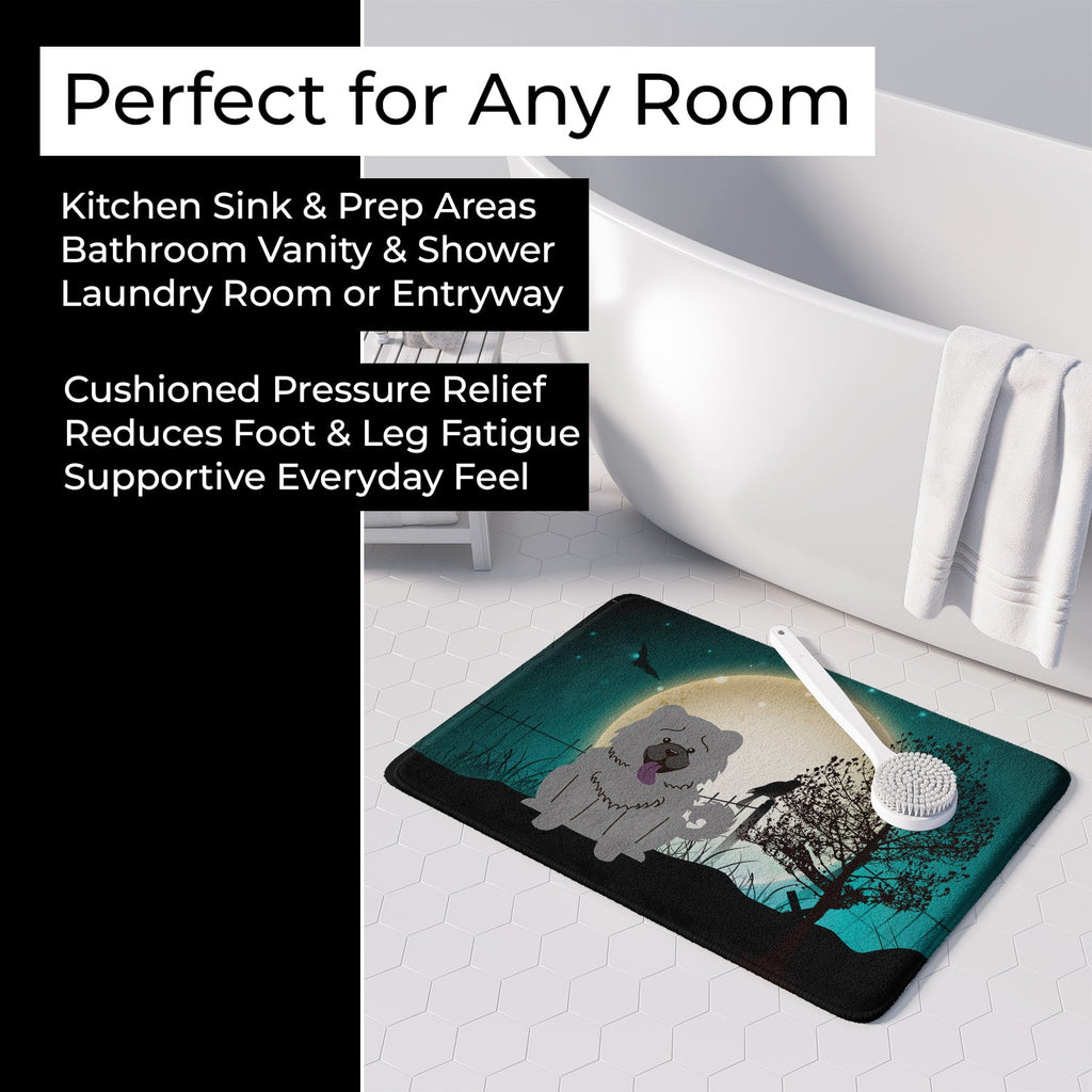 Halloween Scary Chow Chow Blue Memory Foam Kitchen Mat Machine Washable Anti-Fatigue Cushion Comfort Bath or Kitchen Rug