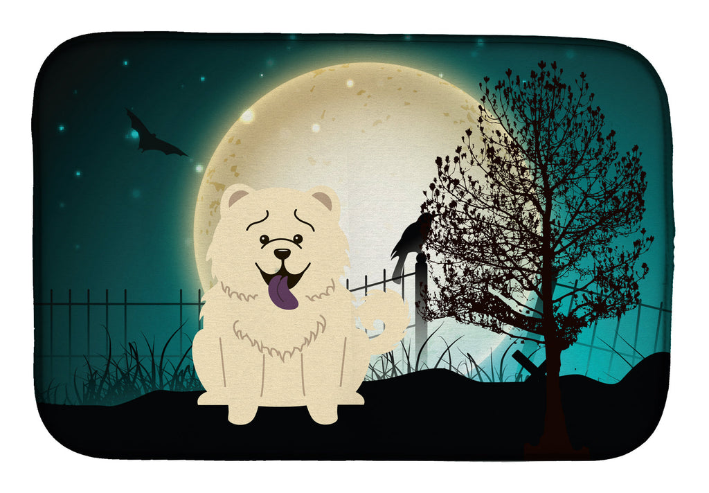 Halloween Scary Chow Chow White Dish Drying Mat Absorbent Dish Drying Mat Pad for Kitchen Counter Dish Drainer Mat for Countertop, 14 x 21", Multicolor