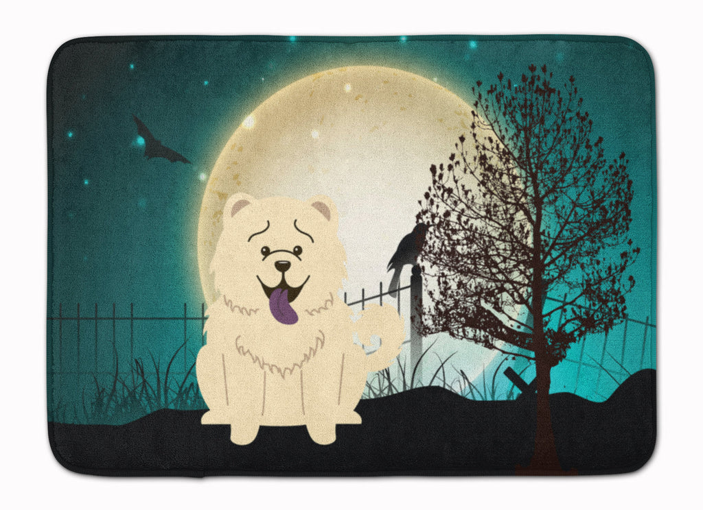 Halloween Scary Chow Chow White Memory Foam Kitchen Mat Machine Washable Anti-Fatigue Cushion Comfort Bath or Kitchen Rug