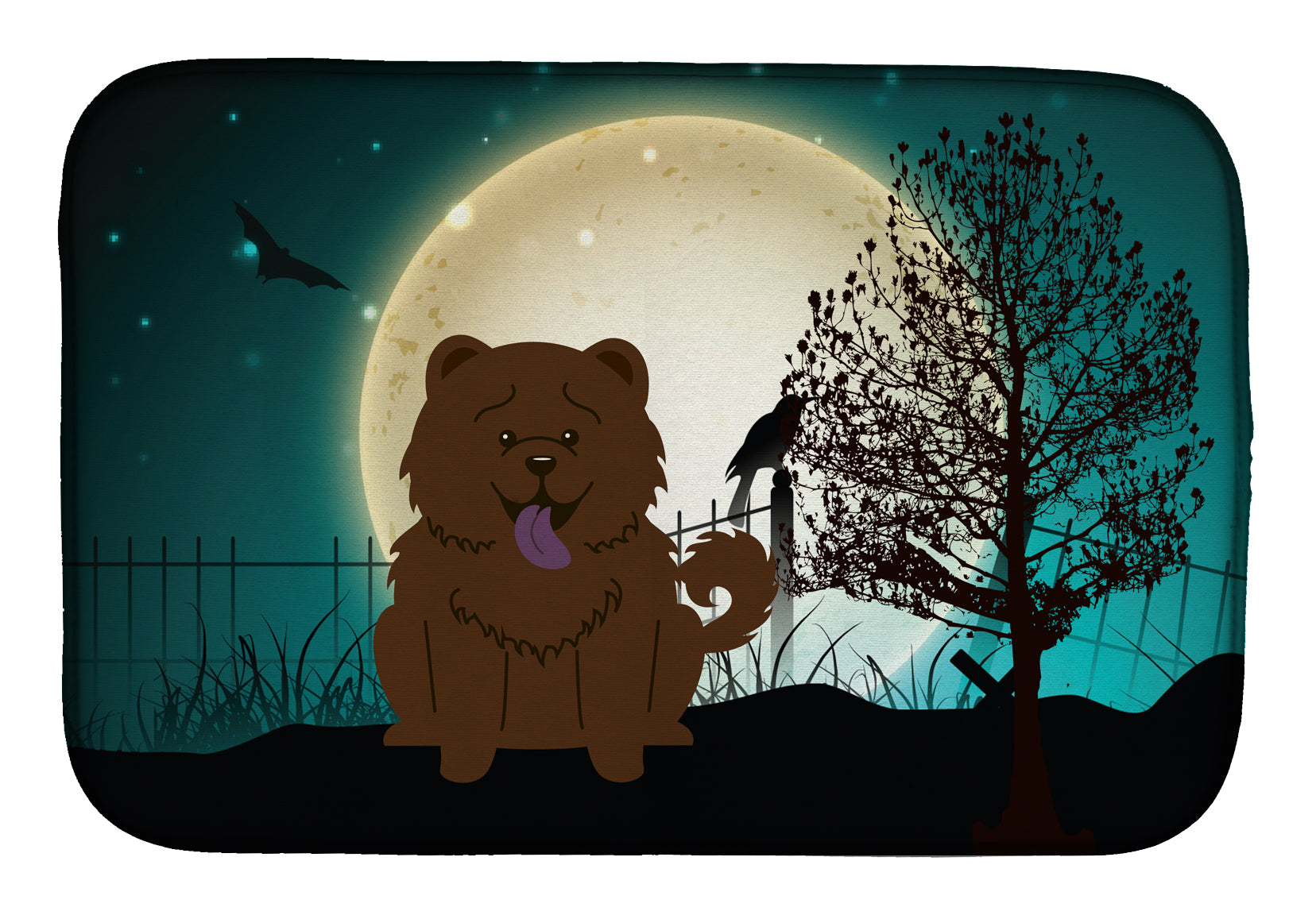 Halloween Scary Chow Chow Chocolate Dish Drying Mat Absorbent Dish Drying Mat Pad for Kitchen Counter Dish Drainer Mat for Countertop, 14 x 21", Multicolor