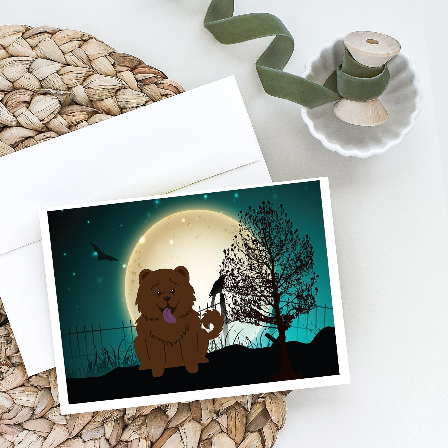 Halloween Scary Chow Chow Chocolate Greeting Cards Pack of 8 Blank Cards with Envelopes Whimsical A7 Size 5x7