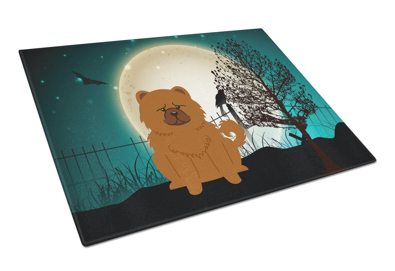 Halloween Scary Chow Chow Red Cutting Board Tempered Glass Kitchen Cutting Surface, Heat Resistant Chopping, Non-Slip Feet, Food Prep & Serving