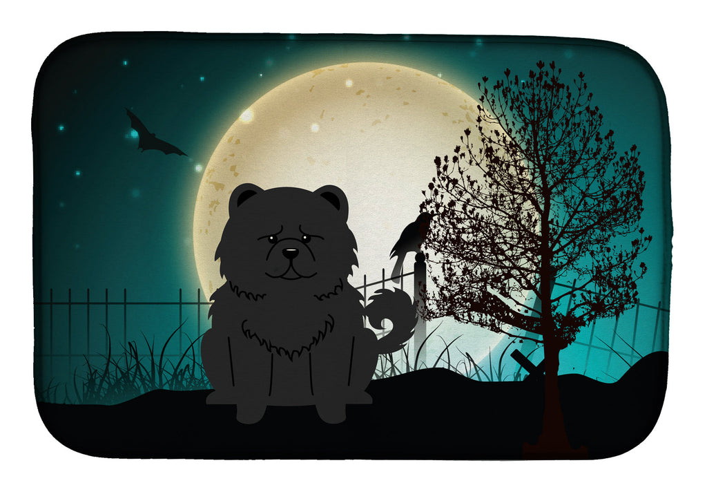 Halloween Scary Chow Chow Black Dish Drying Mat Absorbent Dish Drying Mat Pad for Kitchen Counter Dish Drainer Mat for Countertop, 14 x 21", Multicolor