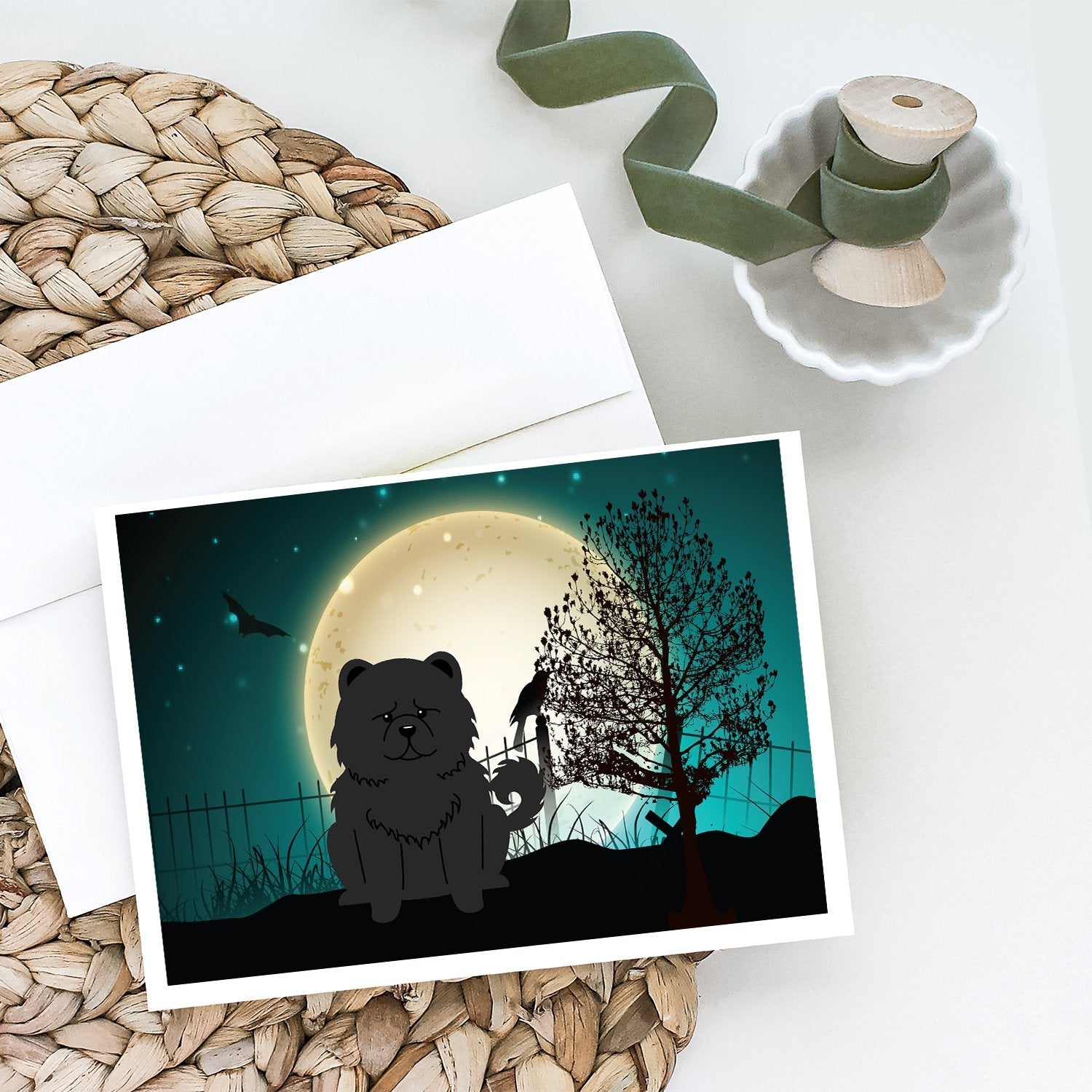 Halloween Scary Chow Chow Black Greeting Cards Pack of 8 Blank Cards with Envelopes Whimsical A7 Size 5x7