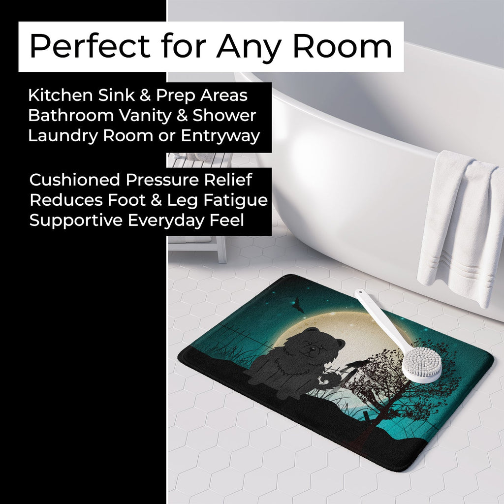 Halloween Scary Chow Chow Black Memory Foam Kitchen Mat Machine Washable Anti-Fatigue Cushion Comfort Bath or Kitchen Rug