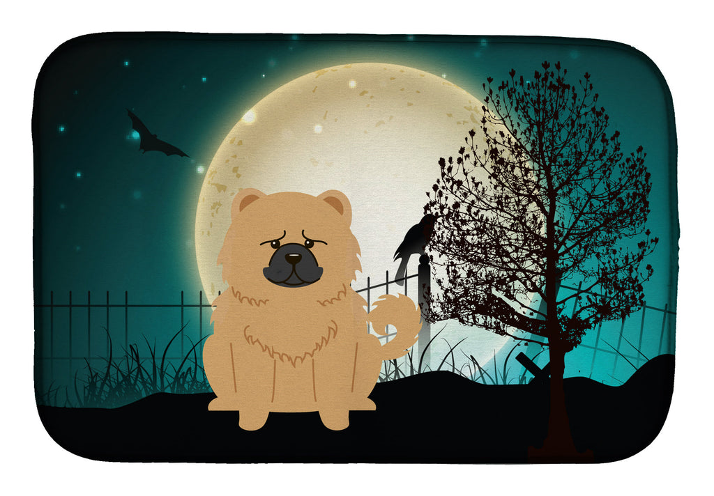 Halloween Scary Chow Chow Cream Dish Drying Mat Absorbent Dish Drying Mat Pad for Kitchen Counter Dish Drainer Mat for Countertop, 14 x 21", Multicolor