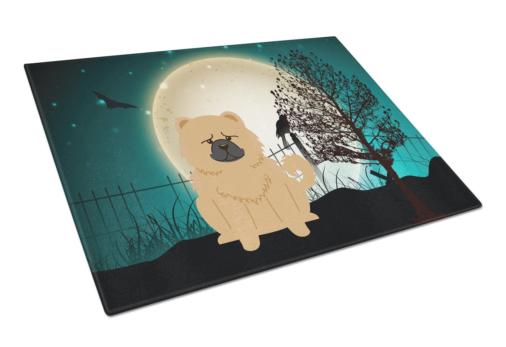 Halloween Scary Chow Chow Cream Cutting Board Tempered Glass Kitchen Cutting Surface, Heat Resistant Chopping, Non-Slip Feet, Food Prep & Serving