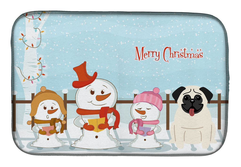 Merry Christmas Carolers Pug Cream Dish Drying Mat Absorbent Dish Drying Mat Pad for Kitchen Counter Dish Drainer Mat for Countertop, 14 x 21", Multicolor