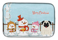 Merry Christmas Carolers Pug Cream Dish Drying Mat Absorbent Dish Drying Mat Pad for Kitchen Counter Dish Drainer Mat for Countertop, 14 x 21", Multicolor
