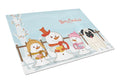 Merry Christmas Carolers Pug Cream Cutting Board Tempered Glass Kitchen Cutting Surface, Heat Resistant Chopping, Non-Slip Feet, Food Prep & Serving