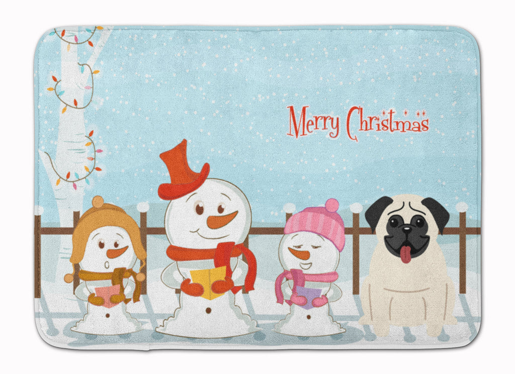 Merry Christmas Carolers Pug Cream Memory Foam Kitchen Mat Machine Washable Anti-Fatigue Cushion Comfort Bath or Kitchen Rug