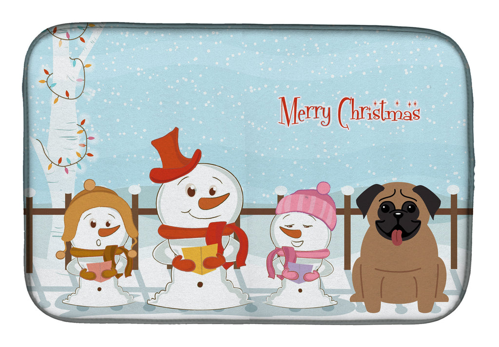 Merry Christmas Carolers Pug Brown Dish Drying Mat Absorbent Dish Drying Mat Pad for Kitchen Counter Dish Drainer Mat for Countertop, 14 x 21", Multicolor