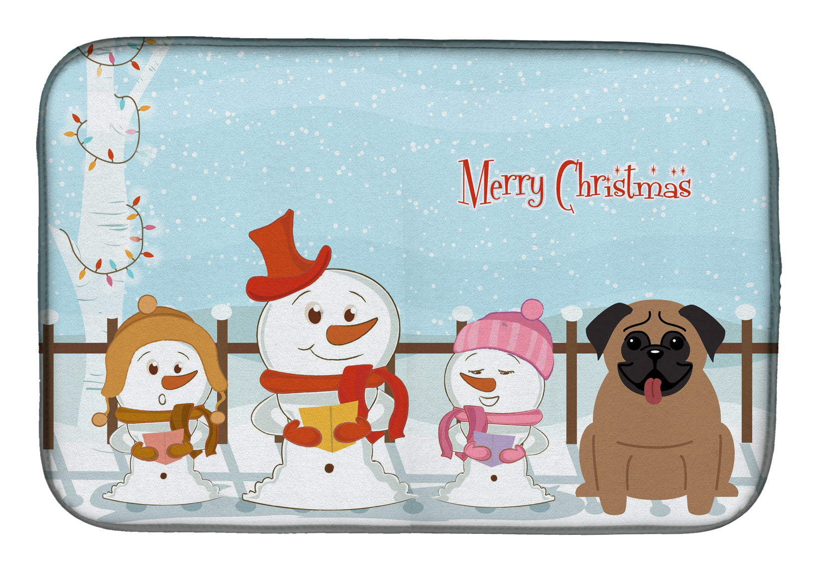 Merry Christmas Carolers Pug Brown Dish Drying Mat Absorbent Dish Drying Mat Pad for Kitchen Counter Dish Drainer Mat for Countertop, 14 x 21", Multicolor