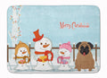 Merry Christmas Carolers Pug Brown Memory Foam Kitchen Mat Machine Washable Anti-Fatigue Cushion Comfort Bath or Kitchen Rug