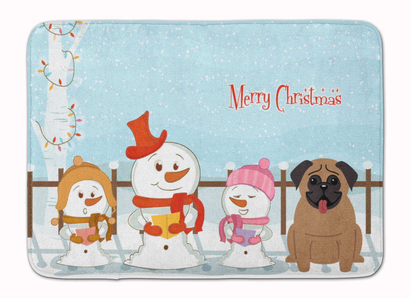 Merry Christmas Carolers Pug Brown Memory Foam Kitchen Mat Machine Washable Anti-Fatigue Cushion Comfort Bath or Kitchen Rug