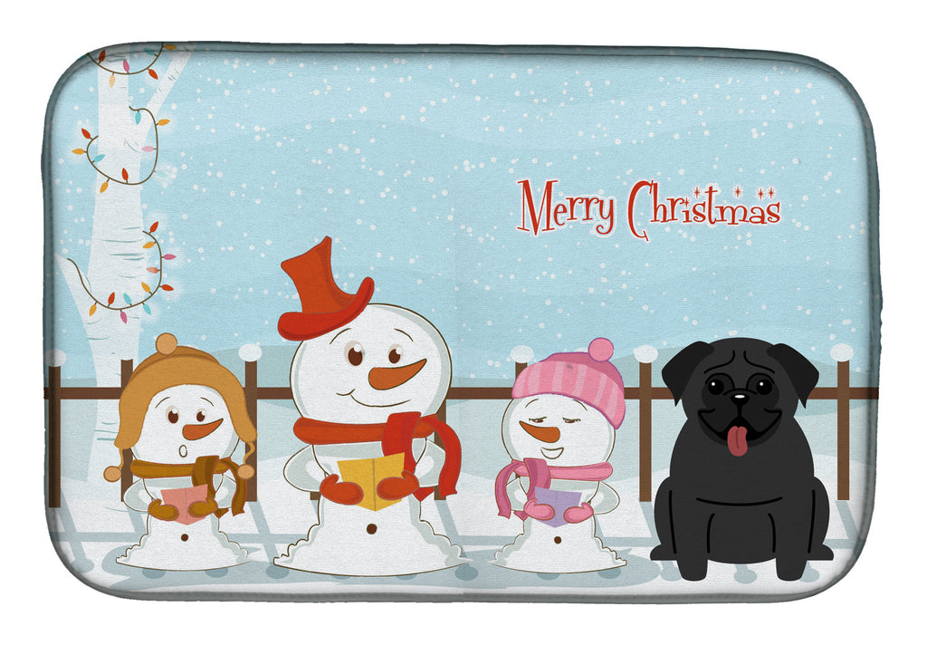 Merry Christmas Carolers Pug Black Dish Drying Mat Absorbent Dish Drying Mat Pad for Kitchen Counter Dish Drainer Mat for Countertop, 14 x 21", Multicolor