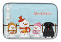 Merry Christmas Carolers Pug Black Dish Drying Mat Absorbent Dish Drying Mat Pad for Kitchen Counter Dish Drainer Mat for Countertop, 14 x 21", Multicolor
