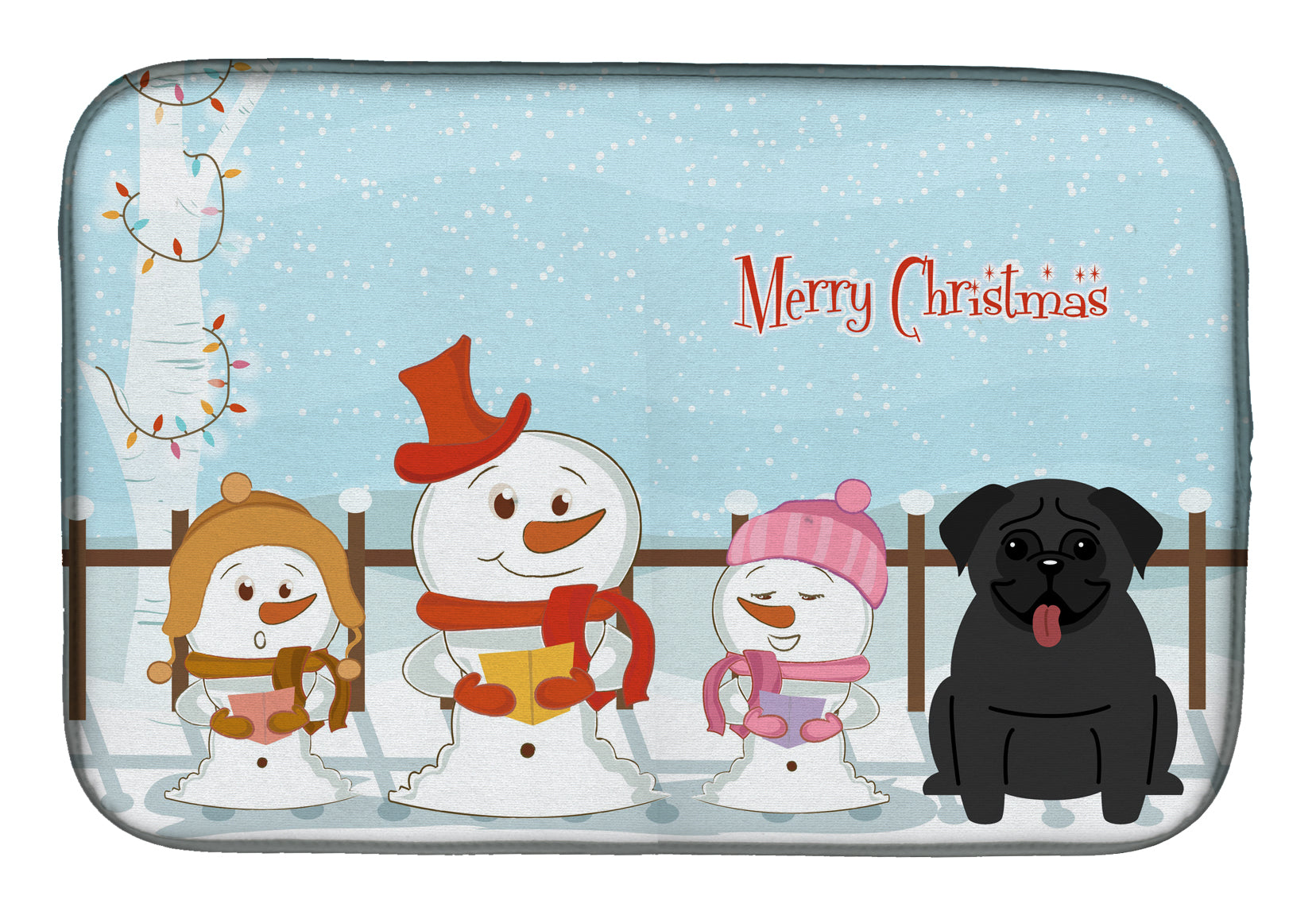 Merry Christmas Carolers Pug Black Dish Drying Mat Absorbent Dish Drying Mat Pad for Kitchen Counter Dish Drainer Mat for Countertop, 14 x 21", Multicolor