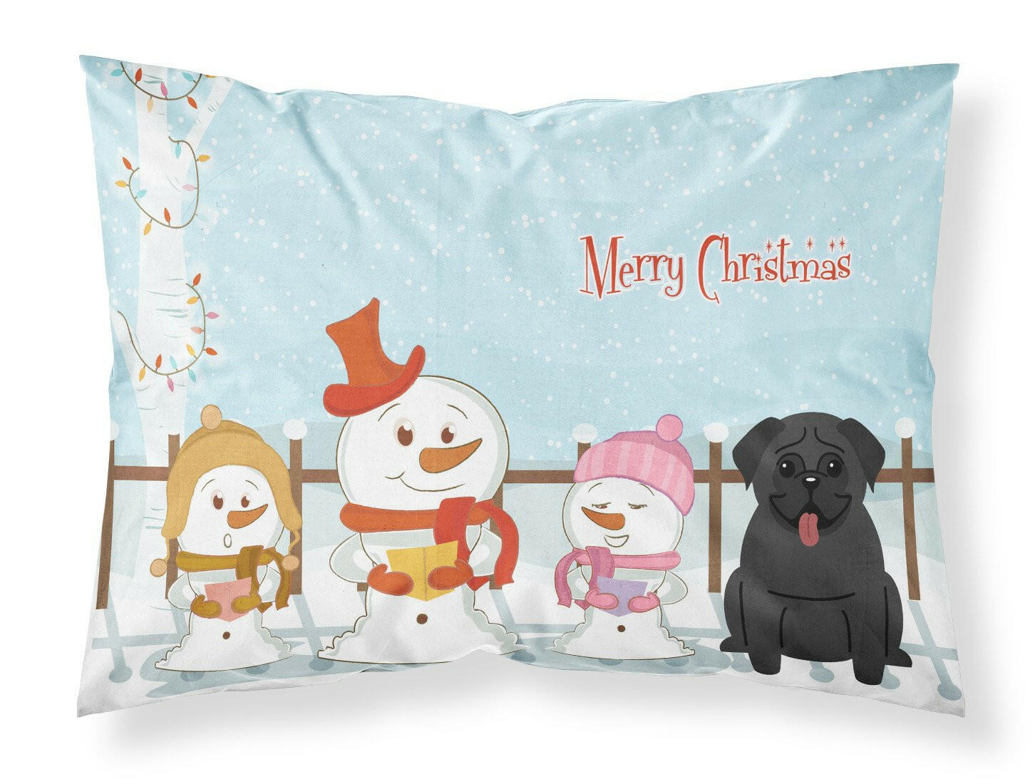 Merry Christmas Carolers Pug Black Standard Pillowcase Lightweight Super Soft Easy Care Decorative Artwork Pillowcase, Standard