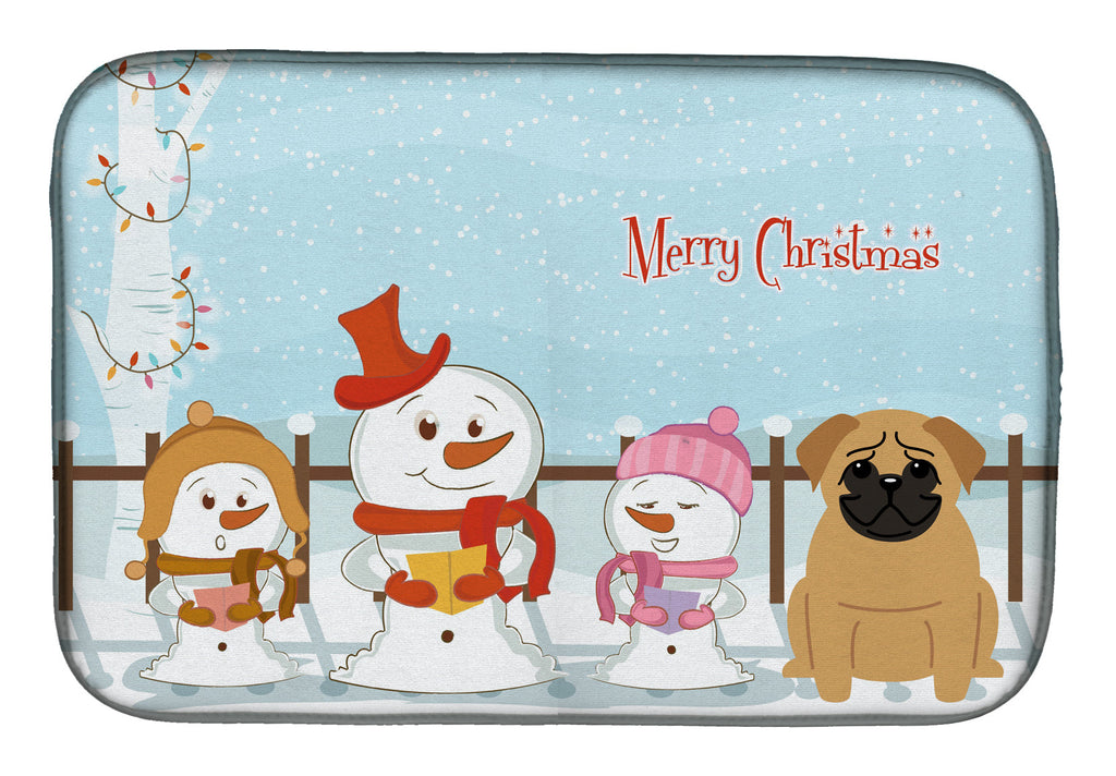 Merry Christmas Carolers Pug Brown Dish Drying Mat Absorbent Dish Drying Mat Pad for Kitchen Counter Dish Drainer Mat for Countertop, 14 x 21", Multicolor