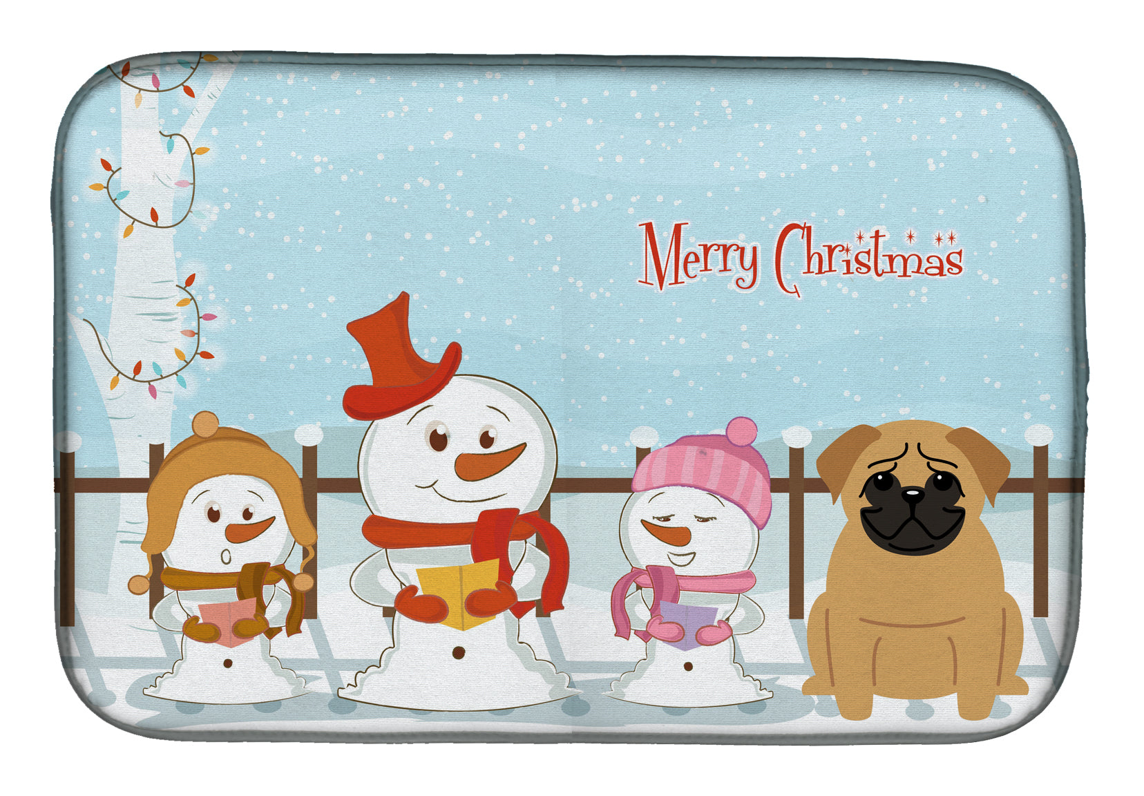 Merry Christmas Carolers Pug Brown Dish Drying Mat Absorbent Dish Drying Mat Pad for Kitchen Counter Dish Drainer Mat for Countertop, 14 x 21", Multicolor