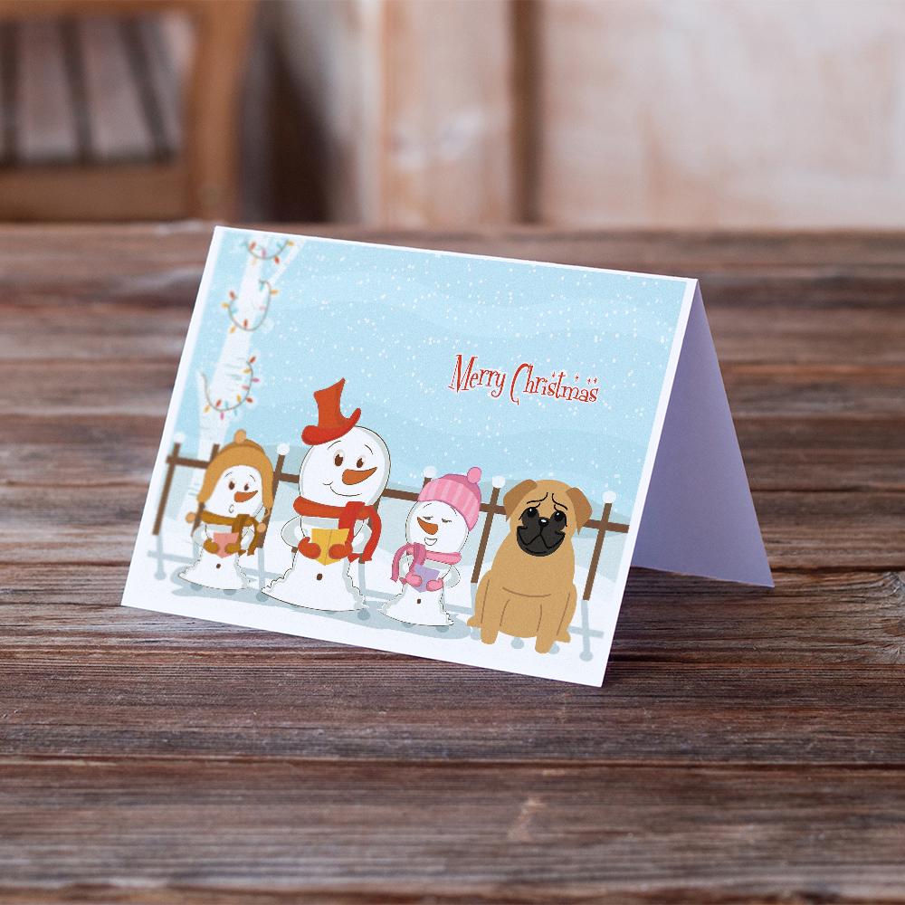 Merry Christmas Carolers Pug Brown Greeting Cards Pack of 8 Blank Cards with Envelopes Whimsical A7 Size 5x7