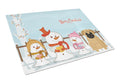 Merry Christmas Carolers Pug Brown Cutting Board Tempered Glass Kitchen Cutting Surface, Heat Resistant Chopping, Non-Slip Feet, Food Prep & Serving