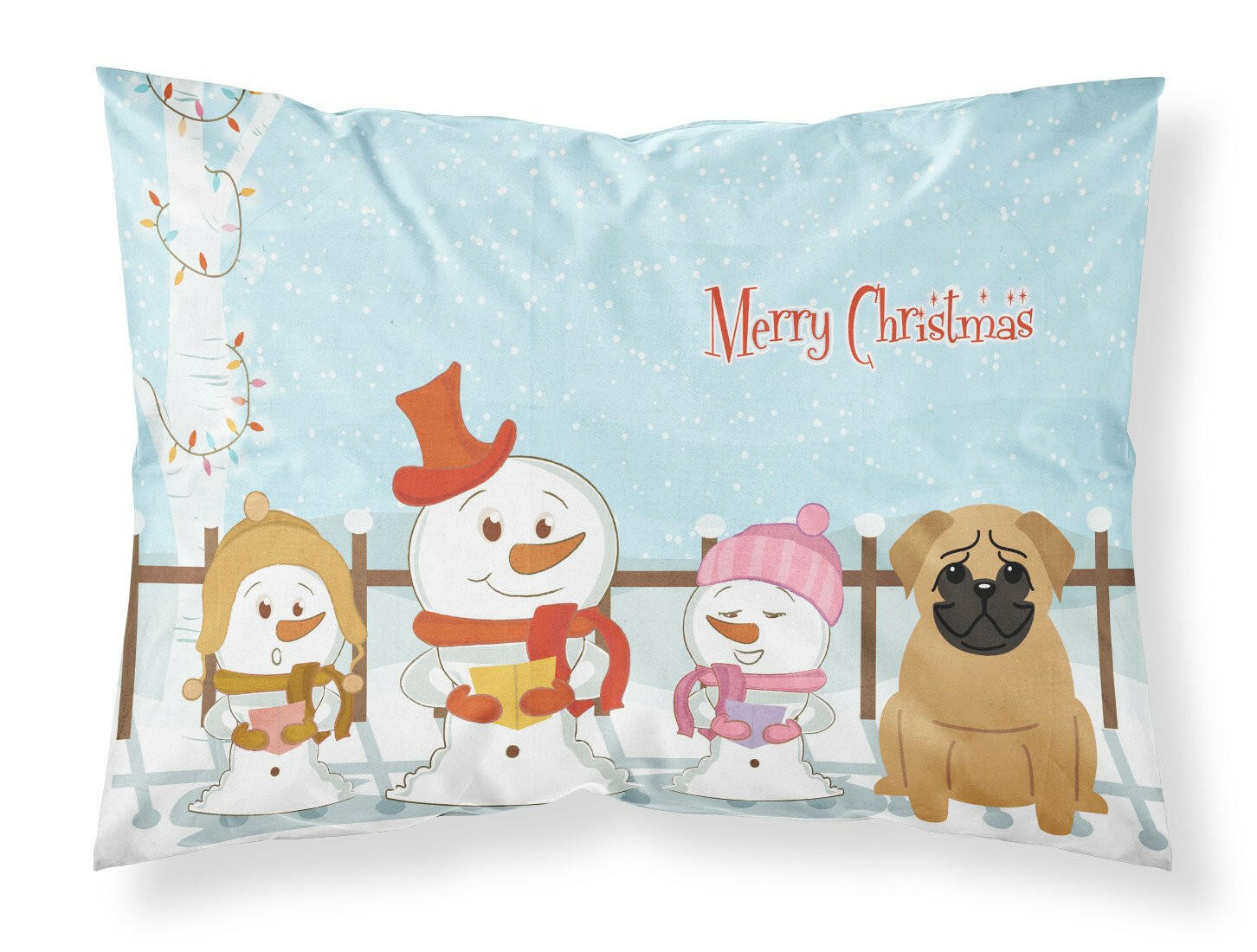 Merry Christmas Carolers Pug Brown Standard Pillowcase Lightweight Super Soft Easy Care Decorative Artwork Pillowcase, Standard