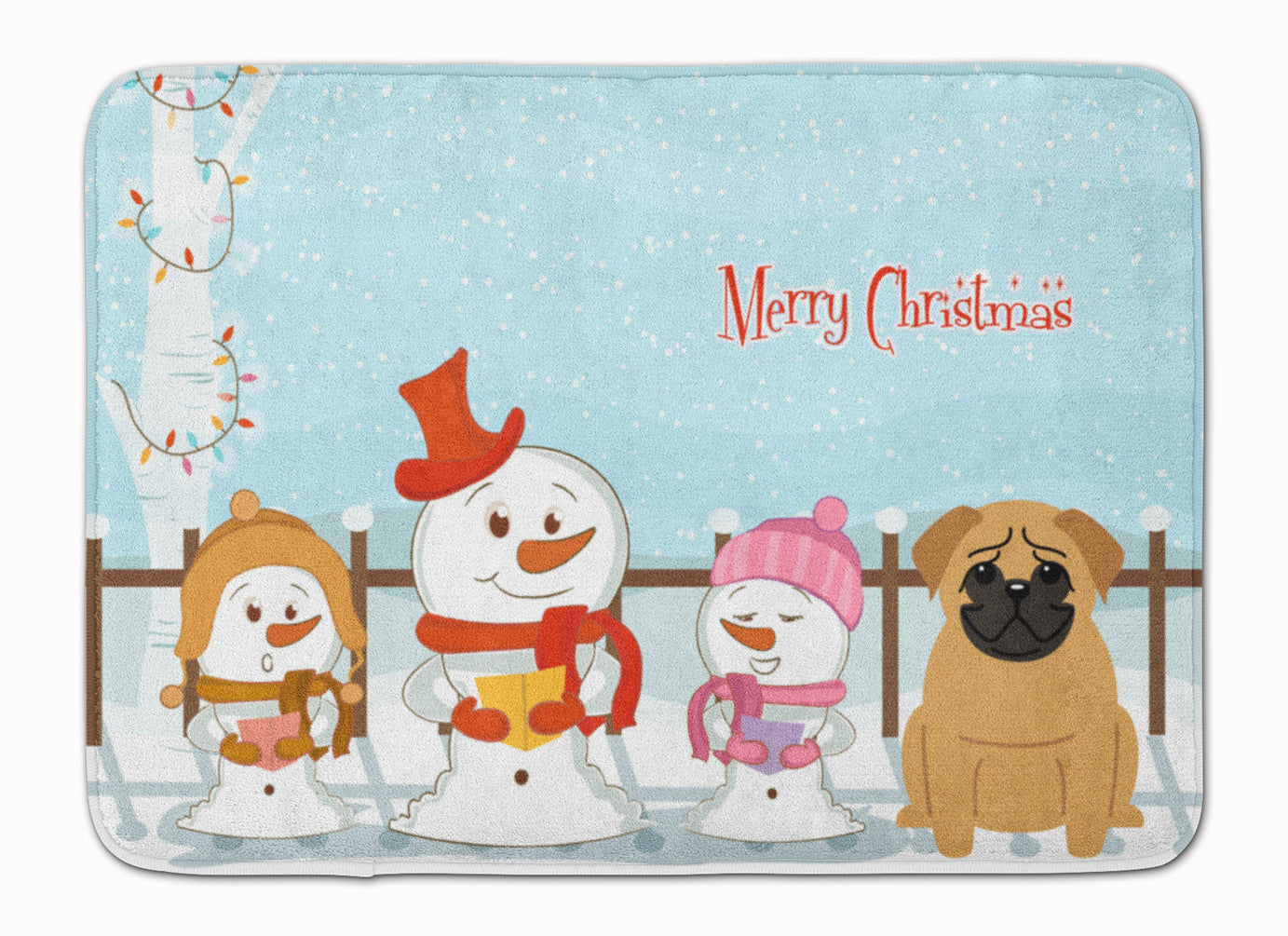 Merry Christmas Carolers Pug Brown Memory Foam Kitchen Mat Machine Washable Anti-Fatigue Cushion Comfort Bath or Kitchen Rug