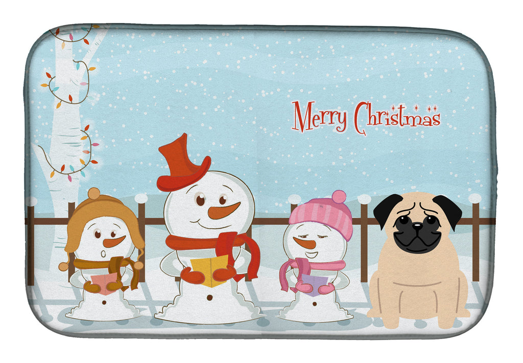 Merry Christmas Carolers Pug Fawn Dish Drying Mat Absorbent Dish Drying Mat Pad for Kitchen Counter Dish Drainer Mat for Countertop, 14 x 21", Multicolor