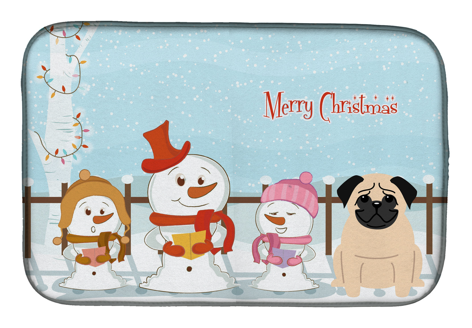 Merry Christmas Carolers Pug Fawn Dish Drying Mat Absorbent Dish Drying Mat Pad for Kitchen Counter Dish Drainer Mat for Countertop, 14 x 21", Multicolor