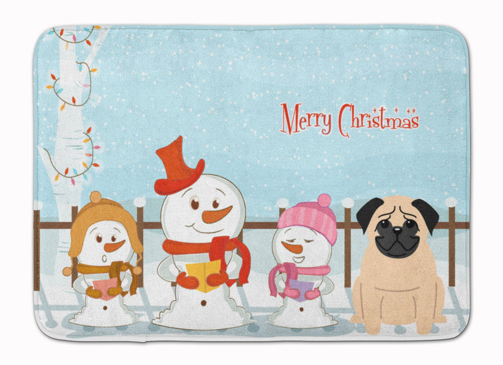 Merry Christmas Carolers Pug Fawn Memory Foam Kitchen Mat Machine Washable Anti-Fatigue Cushion Comfort Bath or Kitchen Rug
