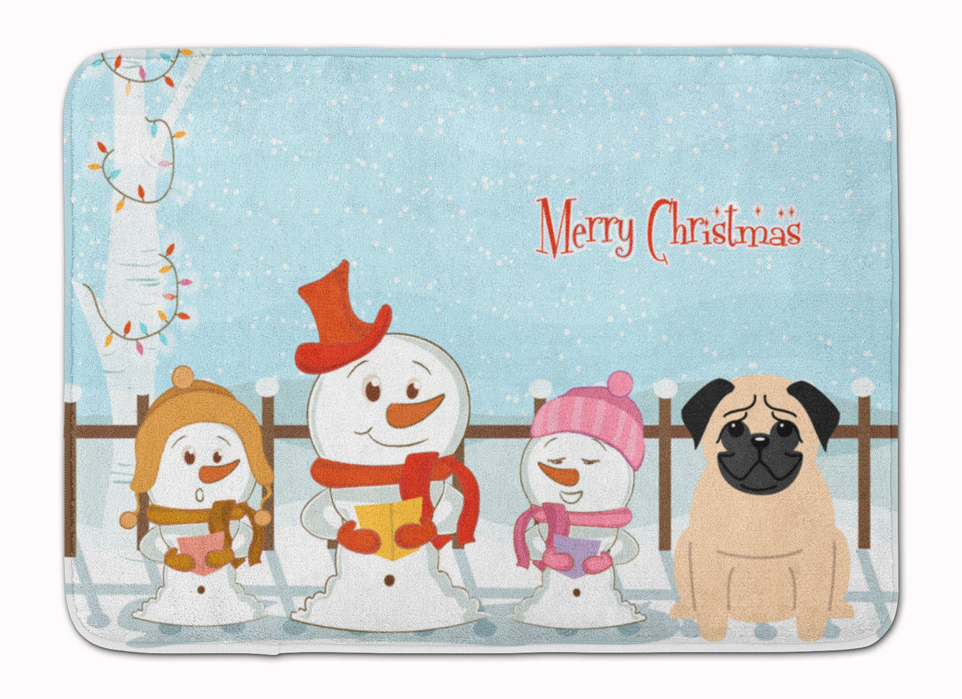 Merry Christmas Carolers Pug Fawn Memory Foam Kitchen Mat Machine Washable Anti-Fatigue Cushion Comfort Bath or Kitchen Rug