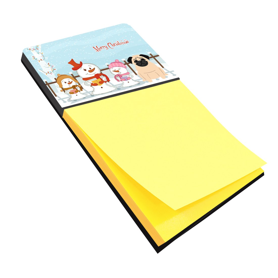 Merry Christmas Carolers Pug Fawn Watercolor Sticky Note Holder Refillable Dispenser Desk Accessory 3x3 Pad Gift