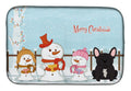 Merry Christmas Carolers French Bulldog Brindle Dish Drying Mat Absorbent Dish Drying Mat Pad for Kitchen Counter Dish Drainer Mat for Countertop, 14 x 21", Multicolor