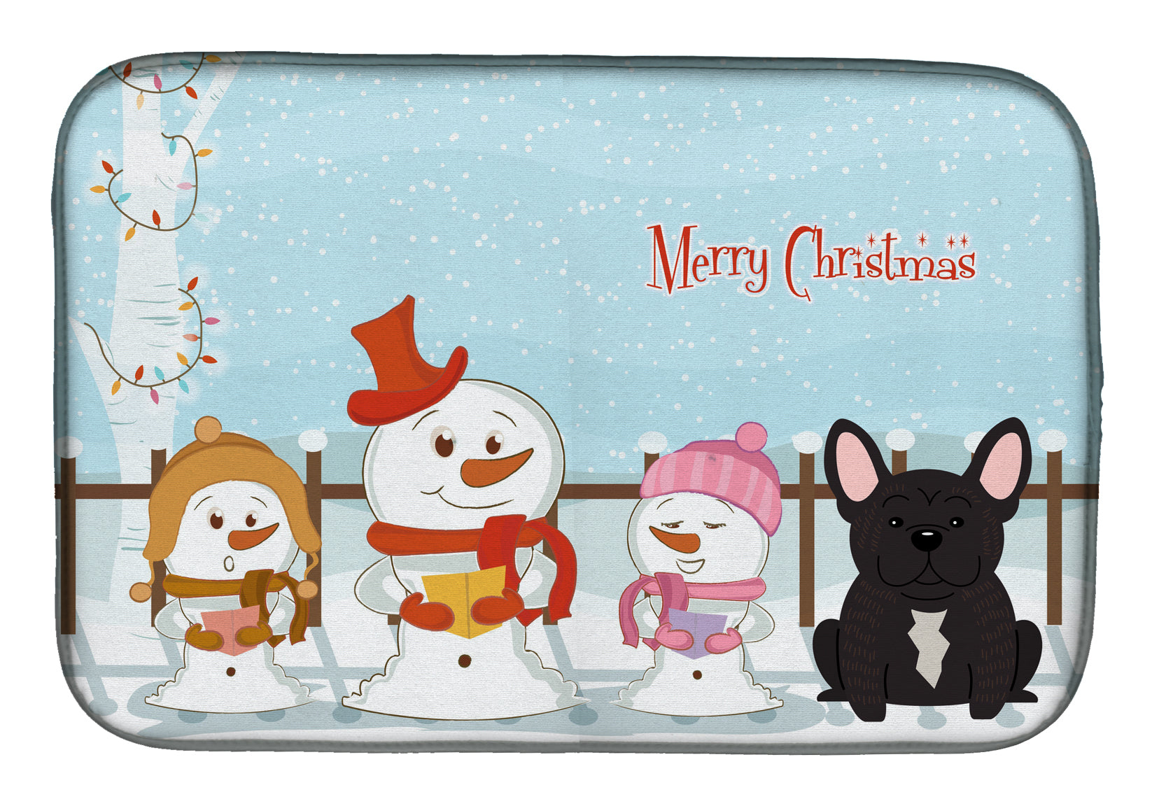 Merry Christmas Carolers French Bulldog Brindle Dish Drying Mat Absorbent Dish Drying Mat Pad for Kitchen Counter Dish Drainer Mat for Countertop, 14 x 21", Multicolor