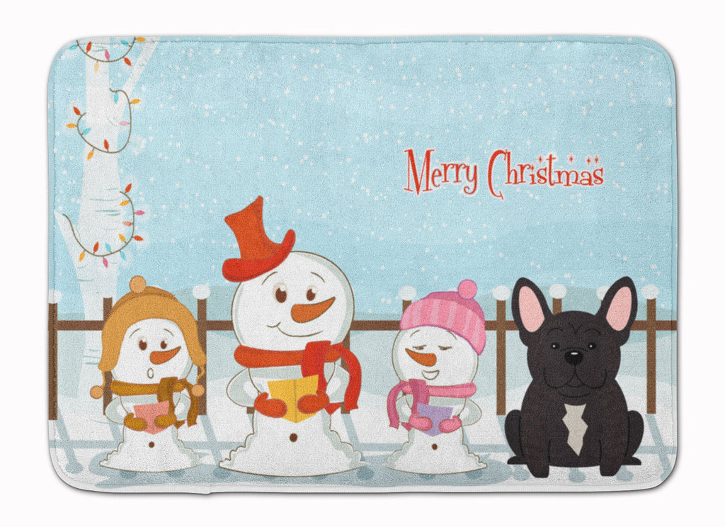 Merry Christmas Carolers French Bulldog Brindle Memory Foam Kitchen Mat Machine Washable Anti-Fatigue Cushion Comfort Bath or Kitchen Rug