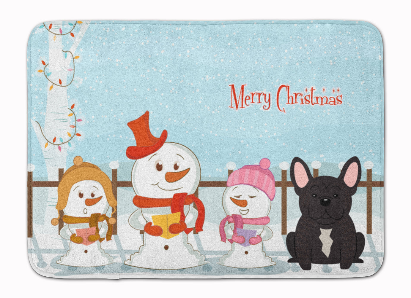 Merry Christmas Carolers French Bulldog Brindle Memory Foam Kitchen Mat Machine Washable Anti-Fatigue Cushion Comfort Bath or Kitchen Rug