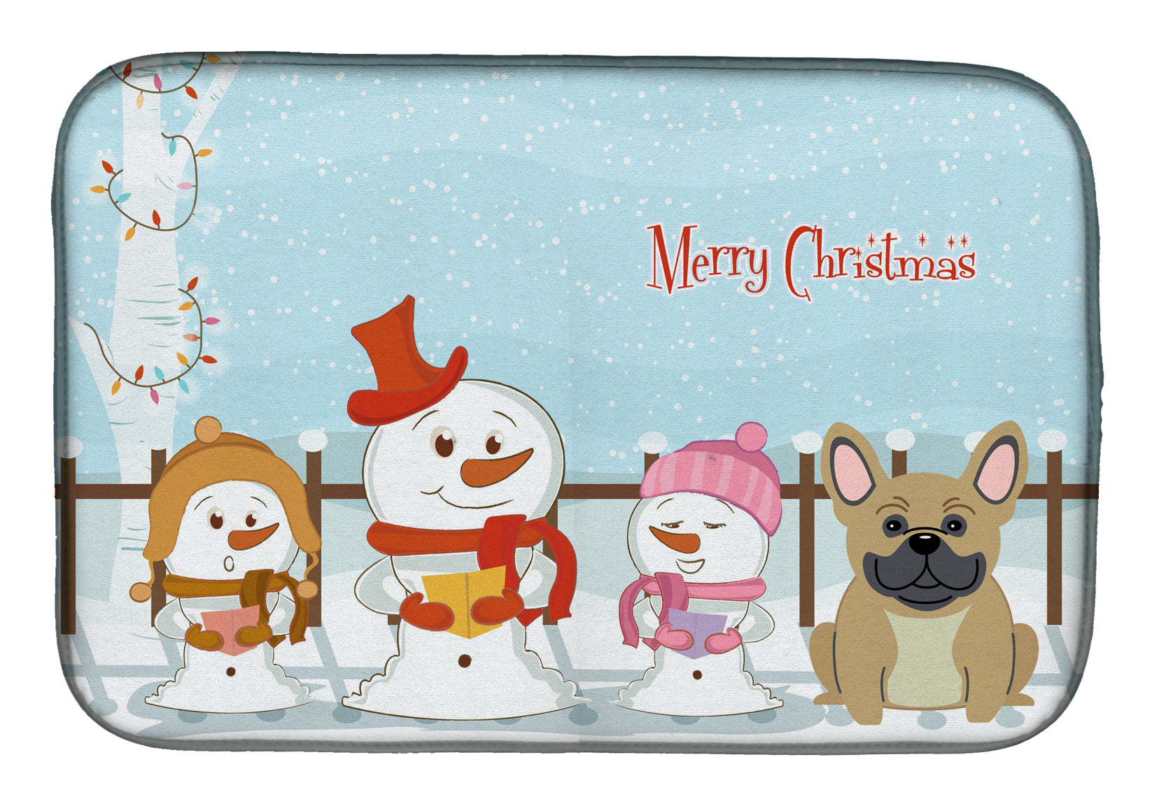 Merry Christmas Carolers French Bulldog Cream Dish Drying Mat Absorbent Dish Drying Mat Pad for Kitchen Counter Dish Drainer Mat for Countertop, 14 x 21", Multicolor