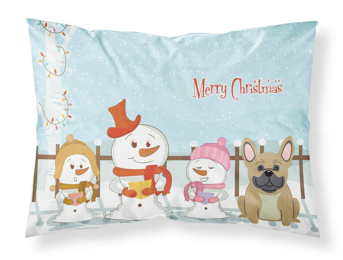 Merry Christmas Carolers French Bulldog Cream Standard Pillowcase Lightweight Super Soft Easy Care Decorative Artwork Pillowcase, Standard