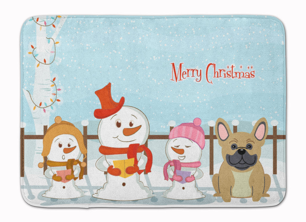 Merry Christmas Carolers French Bulldog Cream Memory Foam Kitchen Mat Machine Washable Anti-Fatigue Cushion Comfort Bath or Kitchen Rug