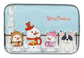 Merry Christmas Carolers French Bulldog Piebald Dish Drying Mat Absorbent Dish Drying Mat Pad for Kitchen Counter Dish Drainer Mat for Countertop, 14 x 21", Multicolor